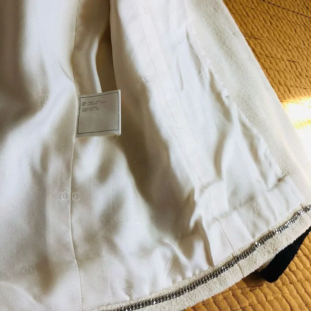 Chanel Iconic Cream and Black Boucle Button Up Blazer